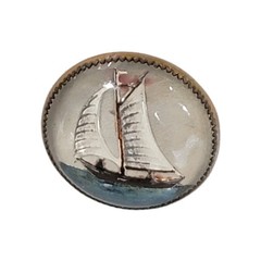 ANTIQUE Bubble DOMED Glass BRIDLE BROOCH REVERSE PAINTED Ship Maritime Oceanic