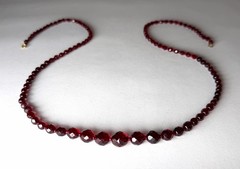 Vtg Czech 34″ Bead Necklace Deep Garnet Red Faceted Glass Opera Length Flapper