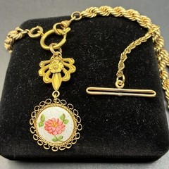 30g Vintage 12k Gold Filled Pocket Watch Chain FOB, Dog Clip T-Bar, GF Guilloche