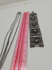 Vintage CELIBRITY NY silver Filligree Double Chain & Bracelet Set 28& 8.5 in
