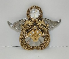 Rosemary Nelson Angel Pin Brooch 1995 Gold Silver Tone with Jewels 2.5″