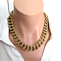 Vintage High End Heavy Gold Tone Double Links Chain Necklace 17″L