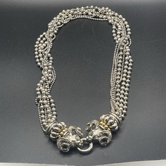 VTG Signed PISCITELLI 7 Strands Silver & Gold Tone Rams Head Statement Necklace