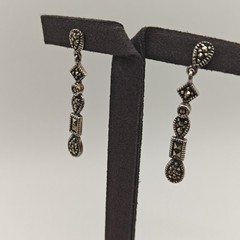Vtg 3.42g Sterling Silver 925 Marcasite Long Dangle Drop Earrings