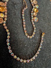 Vintage 1950’s Goldtone Aurora Borealis Amber Color Rhinestone Choker Necklace