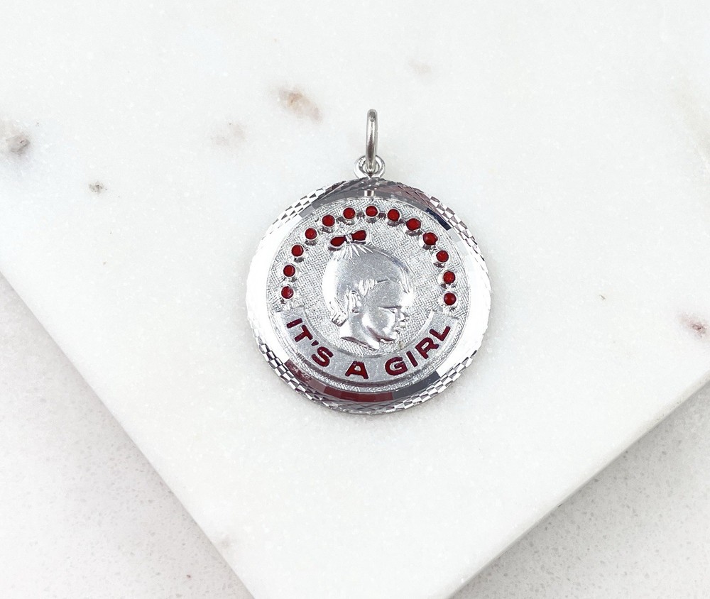 Vintage 925 Sterling Silver It’s a Girl Charm Pendant