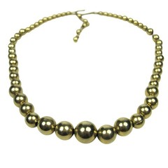 Vintage 1940s Gold Tone Metal Beaded Necklace Graduated Choker 13 In ADJ to 15in