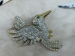 Vintage Estate Brooch Pin Lot 9 Mixed Materials Bird Rhinestone Enamel Plastic