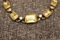 Vintage Florenza Aurora Borealis Lime Green Emerald Cut Runway Necklace