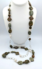 Stone Pearl Necklace Sterling Silver Long 52 Inch
