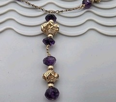 Unique Vintage Gold Filled Purple Beaded Necklace 1/20, 14k
