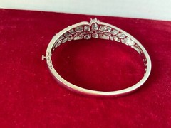 RARE NATURAL TANZANITE DIAMOND FLOWER STERLING 7 1/2” BANGLE BRACELET NEW