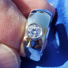 EARTH MINED DIAMOND Deco Engagement Ring Bezel set Chunky Dome 14K GOLD BAND 6.2