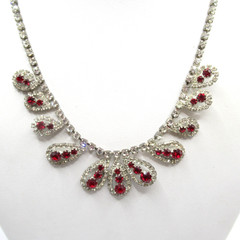 Red and Clear Fancy Rhinestone Necklace Wedding Prom Birthday Everyday Vintage