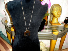 Vintage LR Lady Remington 2″ Silver Gold Square Pin/Pendant Silver Tone Necklace