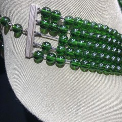 One Of A Kind Statement Necklace..Antique Dress Clip. Green Glass Beads (AS IS)
