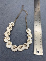Vintage Swirl Necklace 16 In As Is White Disc Gold Chain Link Retro MCM Glam