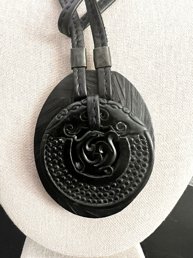 Gerda Lynggaard Monies Leather , Ebony Wood & Black Onyx Pendant Necklace