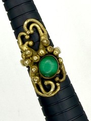 Bronze Green Stone Brutalist Size 7 Bypass Ring Free Form Unisex 1970s Modernist