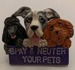 Vtg. 90s Veterinary 3D Dog Head Lapel Pin Spay Neuter Pets Advocacy Polymer Clay