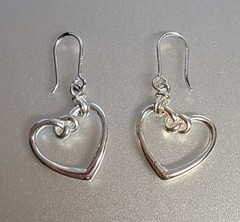 VTG 925 Heart Knot Earrings 1.5in Drop Sterling Silver 2g Lightweight Openwork