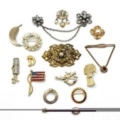 Vintage 15 Brooch Pin Lot Victorian Art Deco Nouveau Whimsical Sarah Cov Other