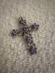Vintage Silver Tone & Lilac Purple Crystals Cross Pendant See Desc