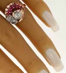 Antique Deco Diamond Ruby Ring .63CT 14K Rose Gold Size 5.5