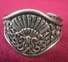 VINTAGE 800 SILVER WIDE CUFF BRACELET INTRICATE PEACOCK DESIGN 38 GRAMS