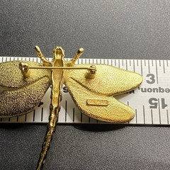 Vintage Erwin Pearl Enamel Dragonfly Brooch Gold Tone