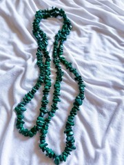 Long Strand Necklace Malachite Stone Beads 18 In Long 36 In Around- No Clasp