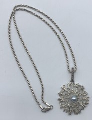 800 Silver Pearl Pendant Modernist Brutalist Naturalistic MCM Vintage Chain