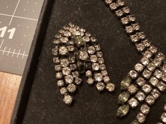 Vintage Rhinestone Collar 17 INCHES Choker Necklace & Clip on Earrings Set