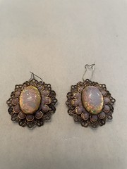 Vintage Faux Fire Opal Filigree Dangle Pierced