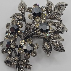 Floral Statement Brooch Dark Silver Gray Tone Rhinestone Pendant Bow 2.5″ Pin