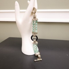 Heidi Daus bracelet Art Deco imitation jade and onyx green glass beads signed