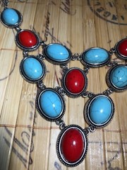 Necklace Womens Ladies Teal & Red Party Casual Nice Tribal Culture Look Pretty