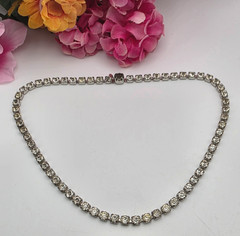 Silver Tone Rhinestone Tennis Choker 15in Box Clasp Square Set Vintage