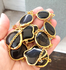 Vintage Chunky Poured Black Glass Station Necklace