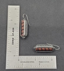 Vintage BEN-AMUN Modernist Silver Bar Dark Red Stripe Dangle Pierced Earrings