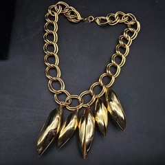 Gold Tone Chain Necklace with Pod Charms Statement Vintage Jewelry