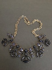 Y2K VTG J.CREW DEEP BLUE LUXE LUCITE CRYSTAL NAVETTE CHOKER BID NECKLACE GOLD