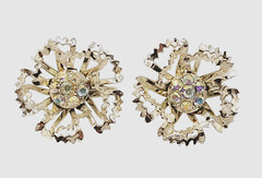 Sarah Coventry Allusions AB Crystal Gold Tone 1968 Clip On Earrings & Brooch Set