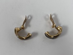LANVIN PARIS GOLD TONE BLACK ENAMEL VINTAGE CLIP ON EARRINGS