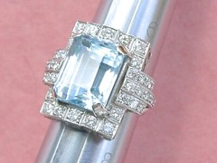 ESTATE ART DECO 10ct AQUAMARINE 1.35ctw DIAMOND PLATINUM STATEMENT COCKTAIL RING