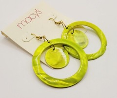 1980s Runway Green Pearlized Shell Earrings 2.5 in Vintage