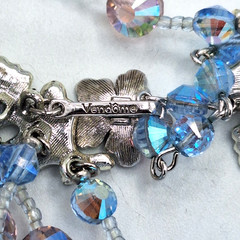 Vendome Pastel Pink Blue AB Faceted Crystal Glass Bead Four Strand Necklace