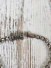 Vtg Foxtail Chain Necklace Silver And Gold Toned Sliding Pendant 14 in (B1)