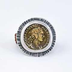 Vintage Sterling Silver 925 Alexander Severus Coin Ring with Braided Leather Ban