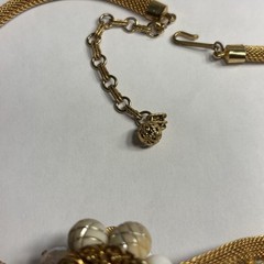 Vintage High End White Cream Clear Beads AB Rhinestone Gold Tone Mesh Necklace